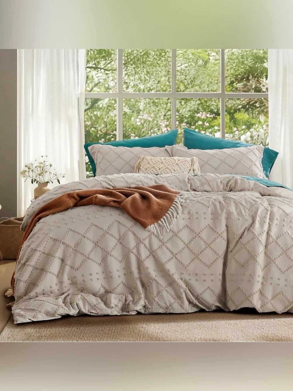 Neutral Diamond-Textured Comforter Cover